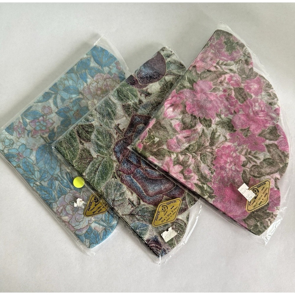 Vtg Freund Mayer Decorative Round Floral Rice Paper Napkins 3 Packs 20 Ea. 355mm